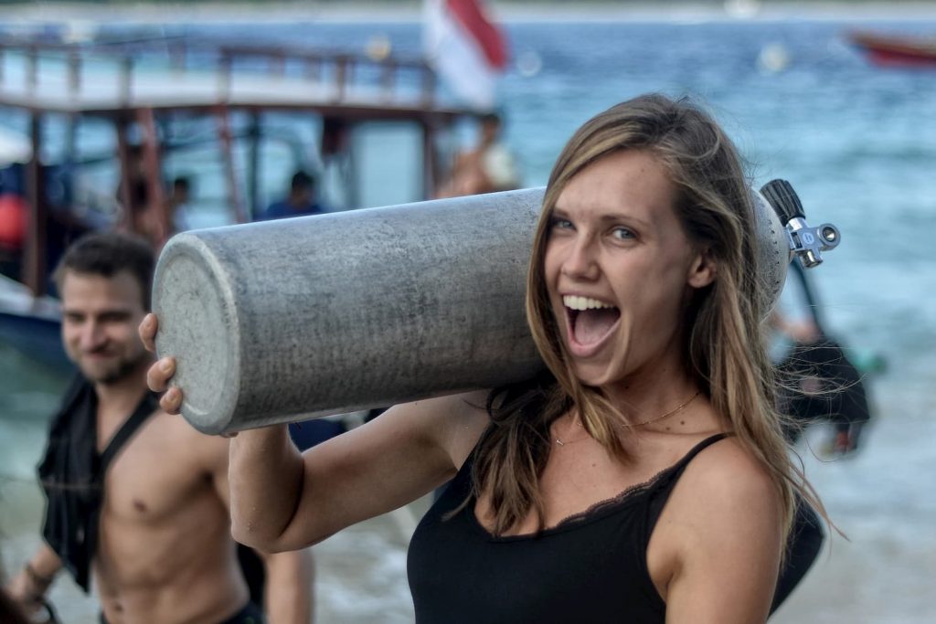 nicole having fun unloading the boat 